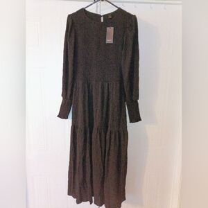 NWT Seta T Black Long Sleeve, Smocked Maxi Dress Size L